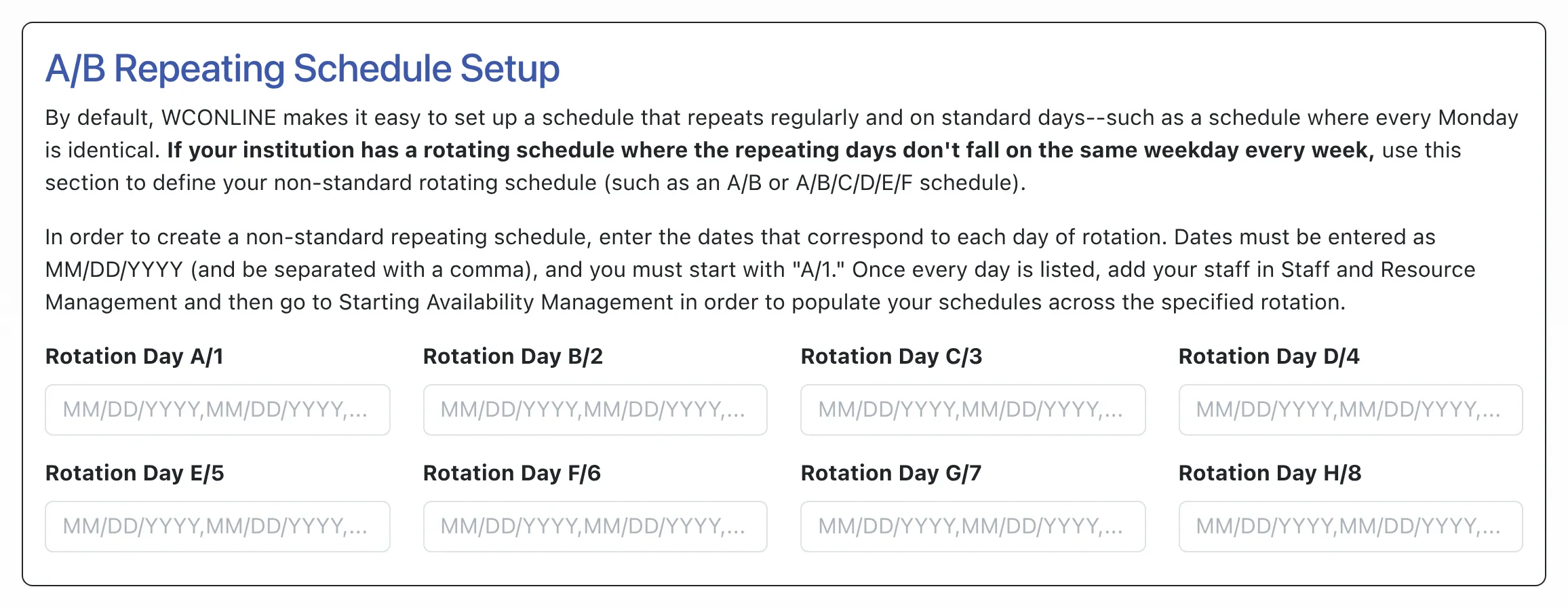 A/B Schedule Setup