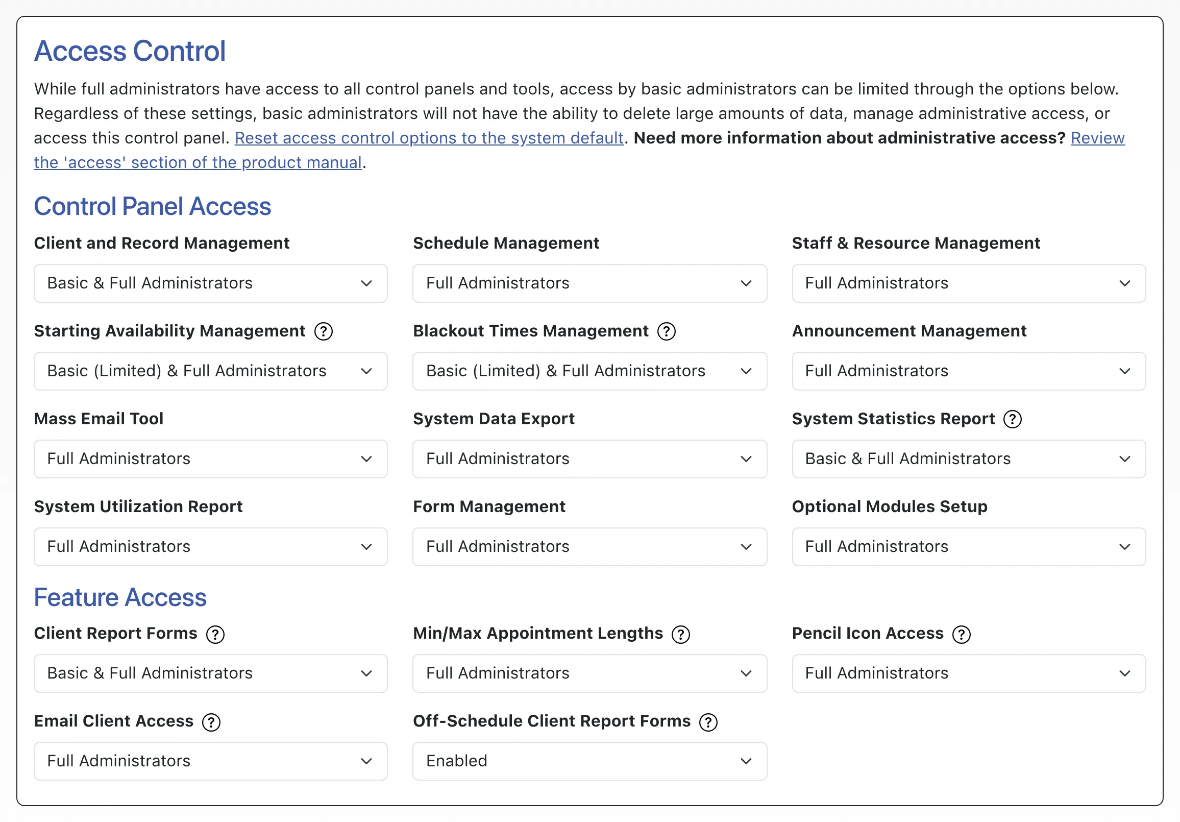 Access Control Options