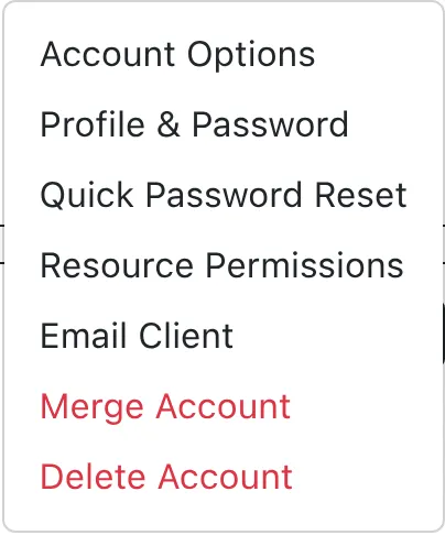 Account Options Menu
