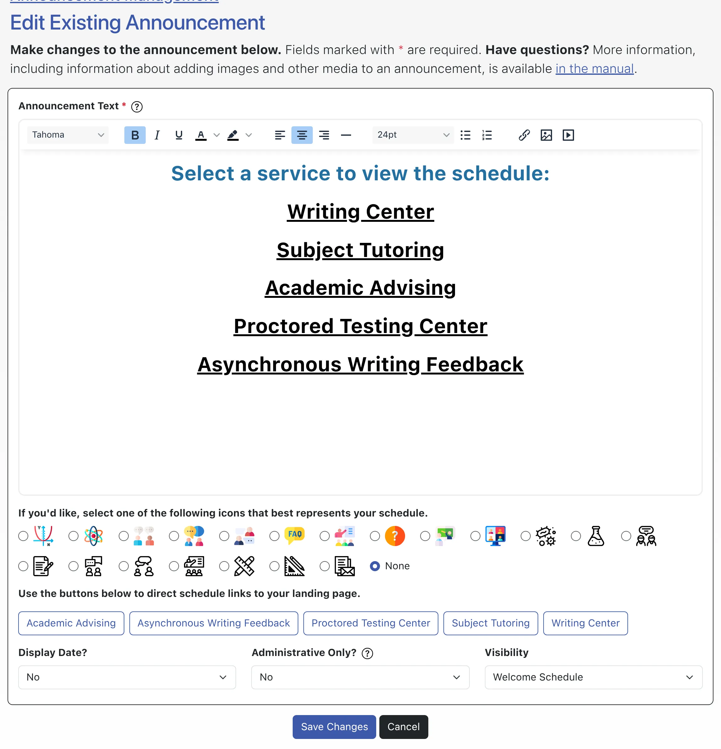 Announcement Editor