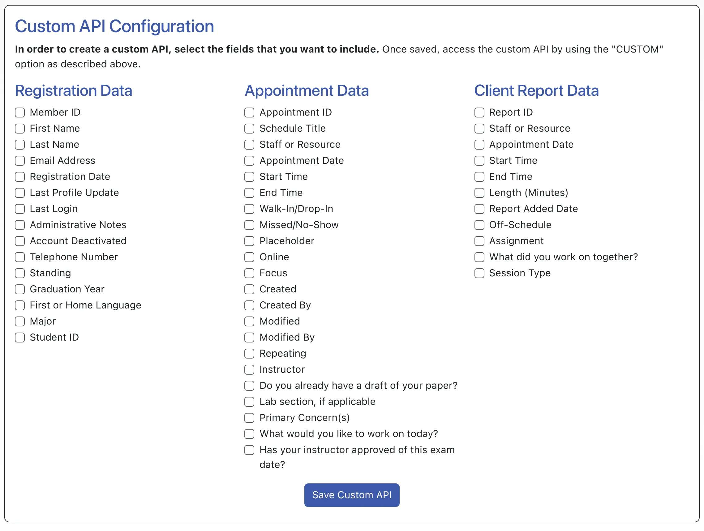 API Custom Configuration