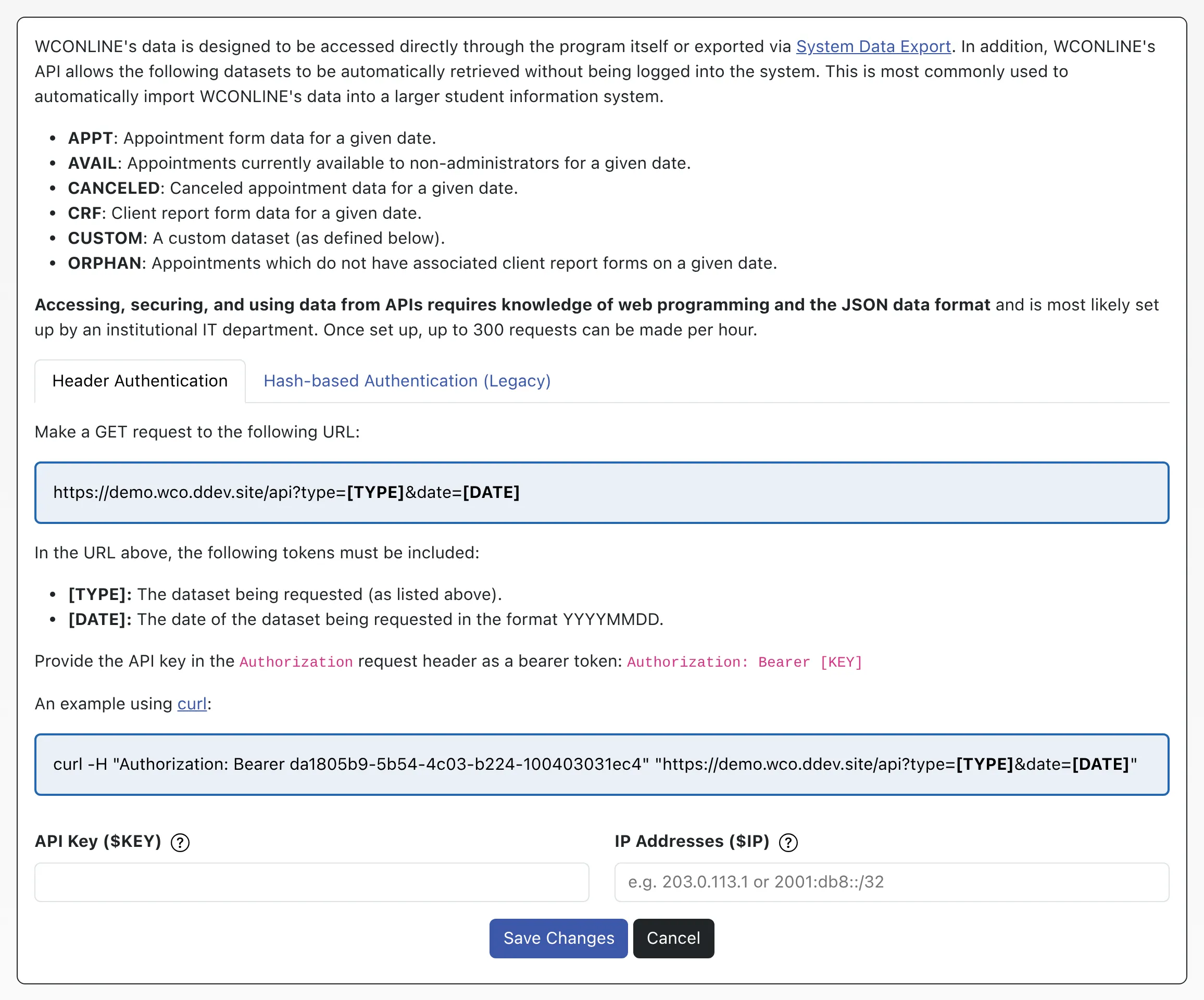 API Header and Authentication