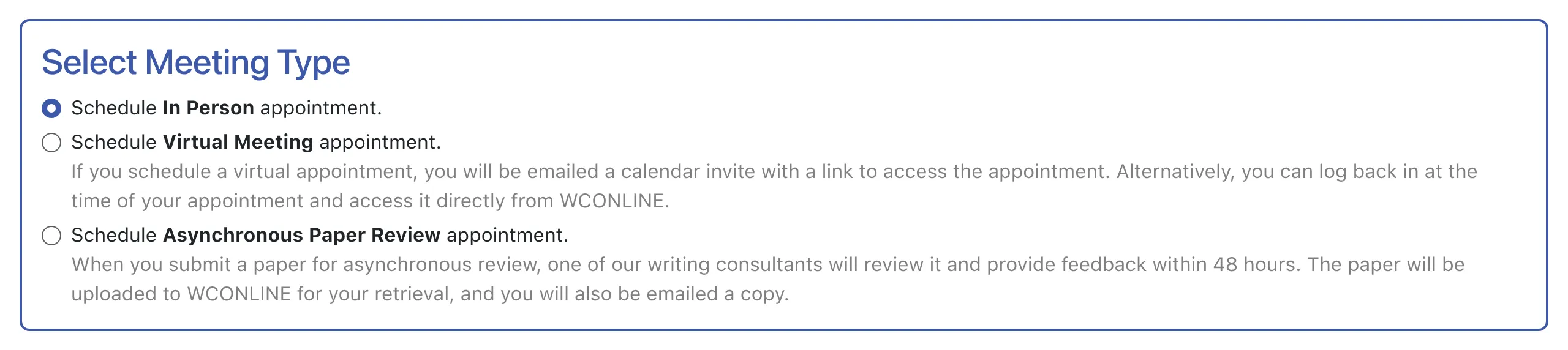 Appointment form online labeling sample