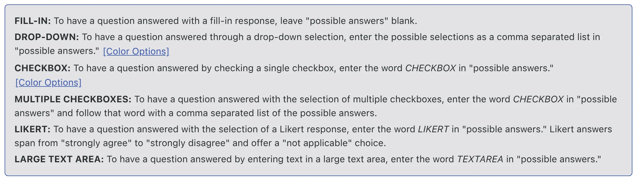 Possible Answers Information