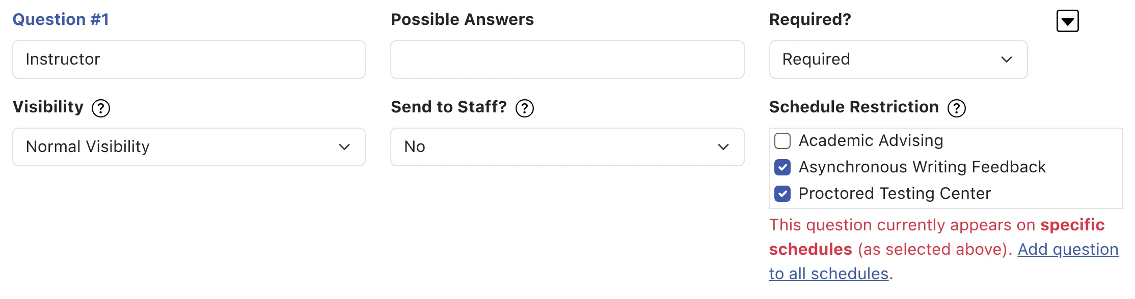 Appointment Form Setup Question Field