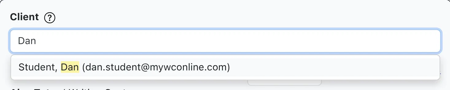 The client selection tool on the appointment form.