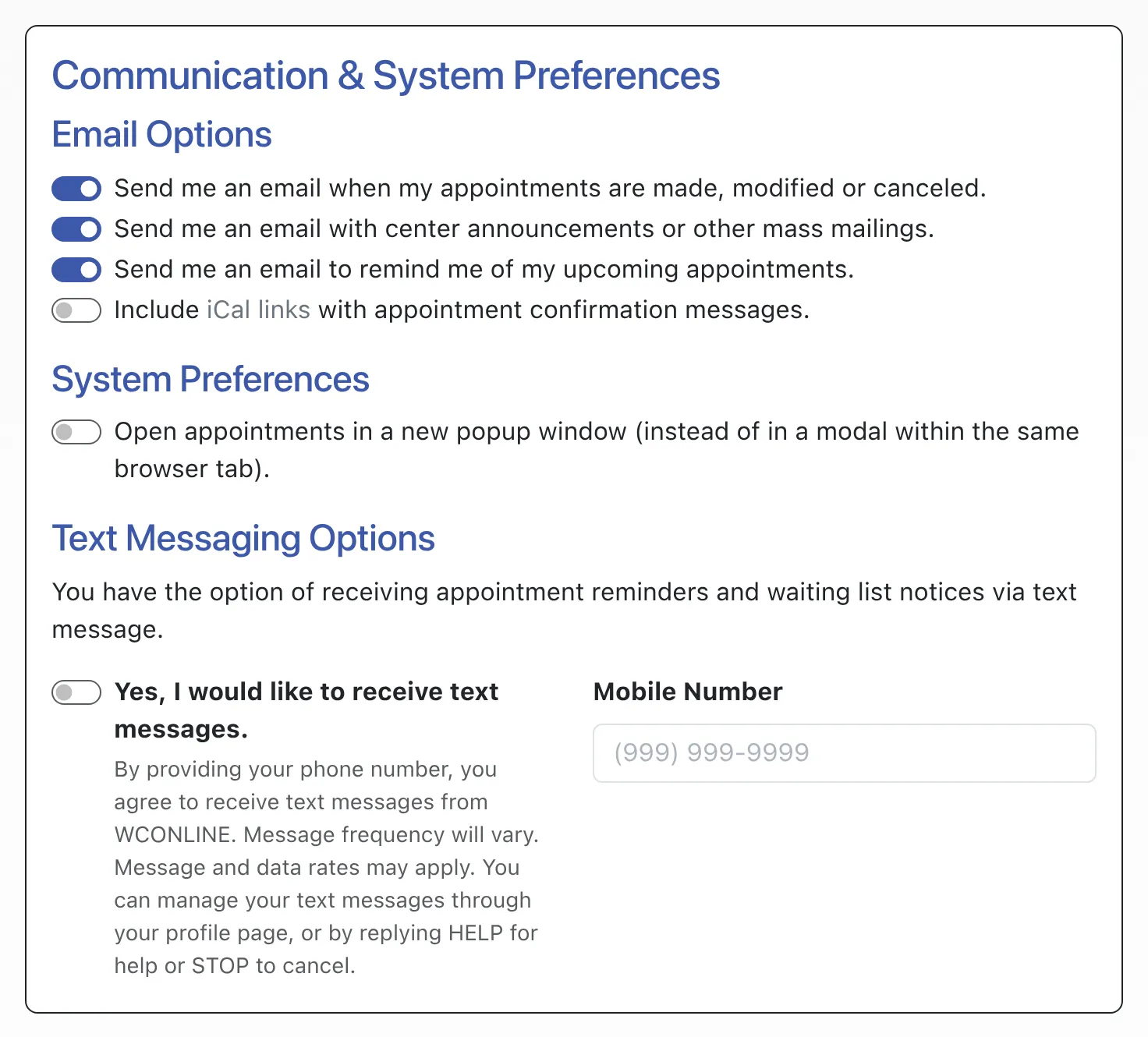 Communication and System Options