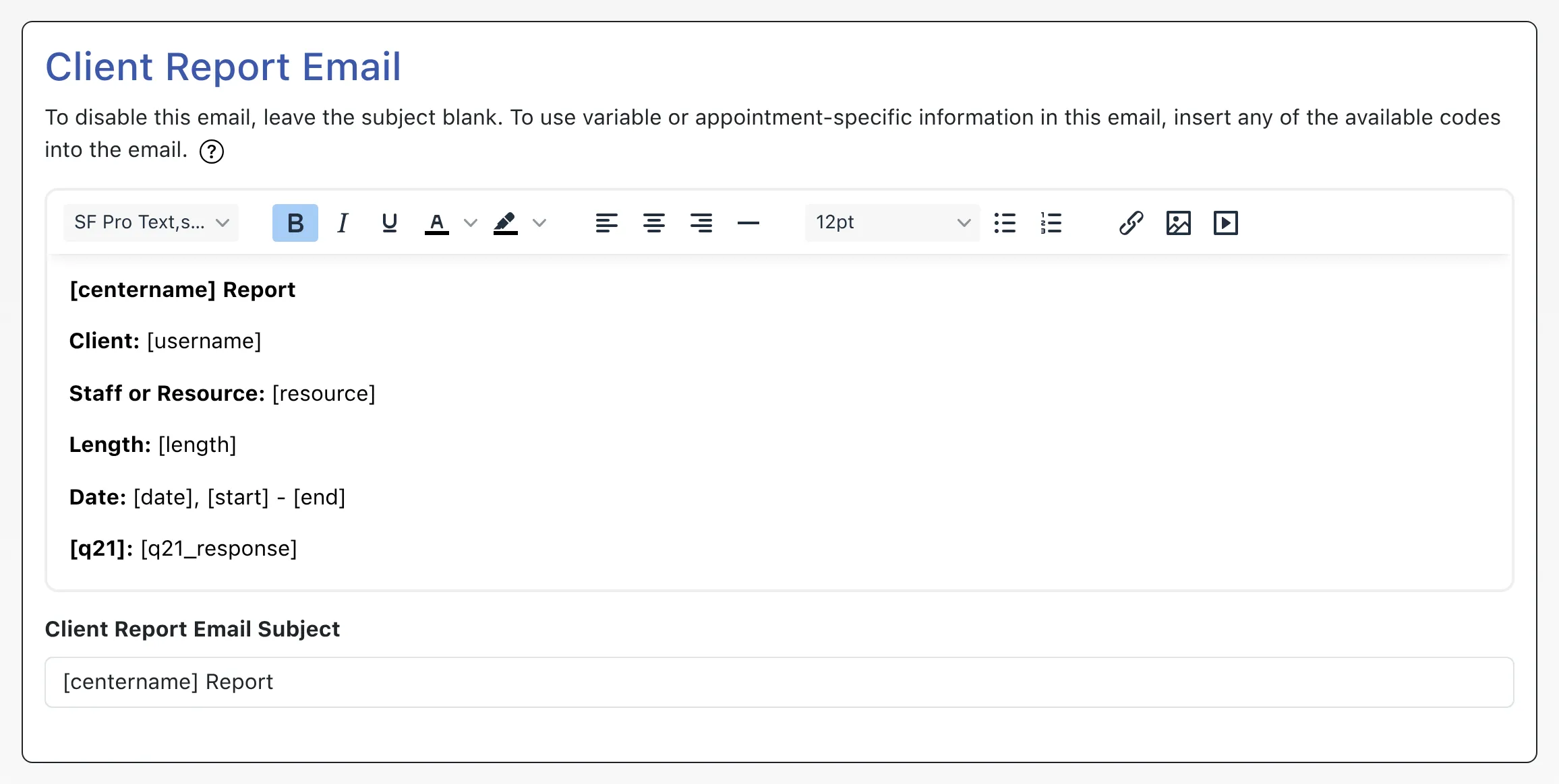 Client Report Form Email Configuration