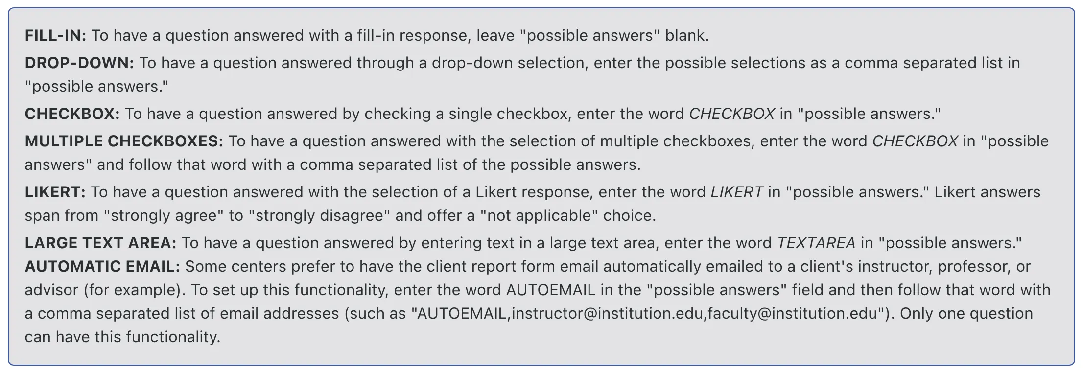 Possible Answer Instructions