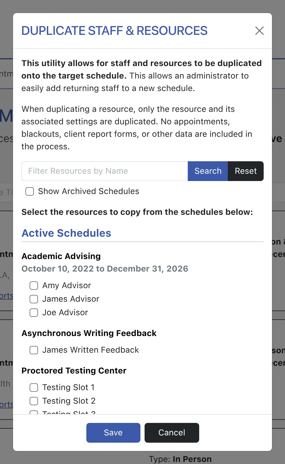 Duplicate Staff or Resources