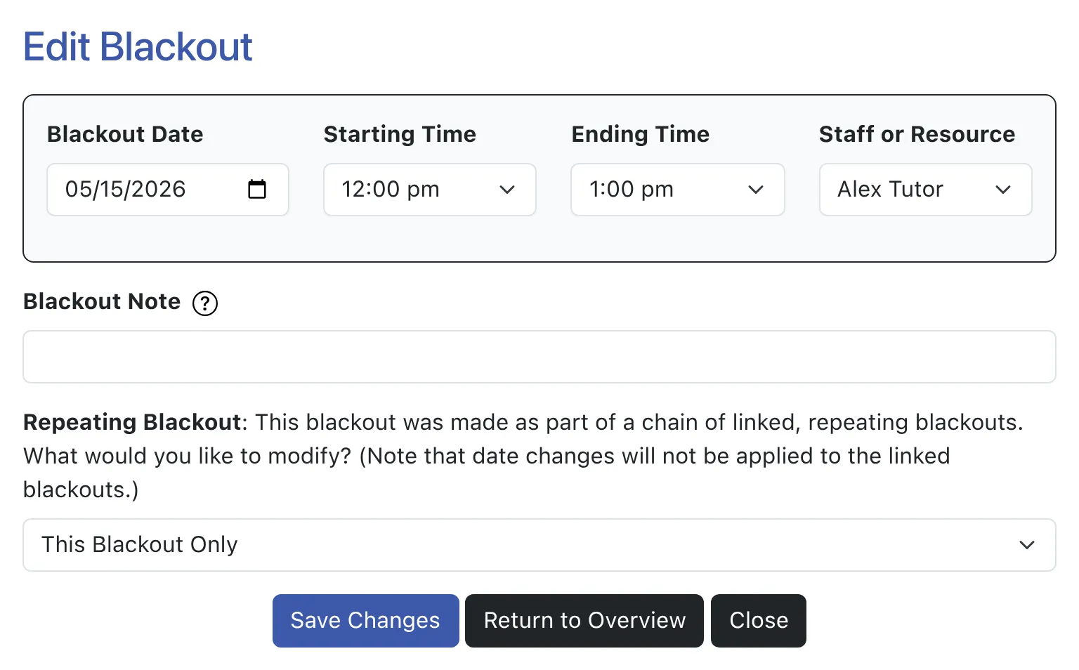 Modify an Existing Blackout
