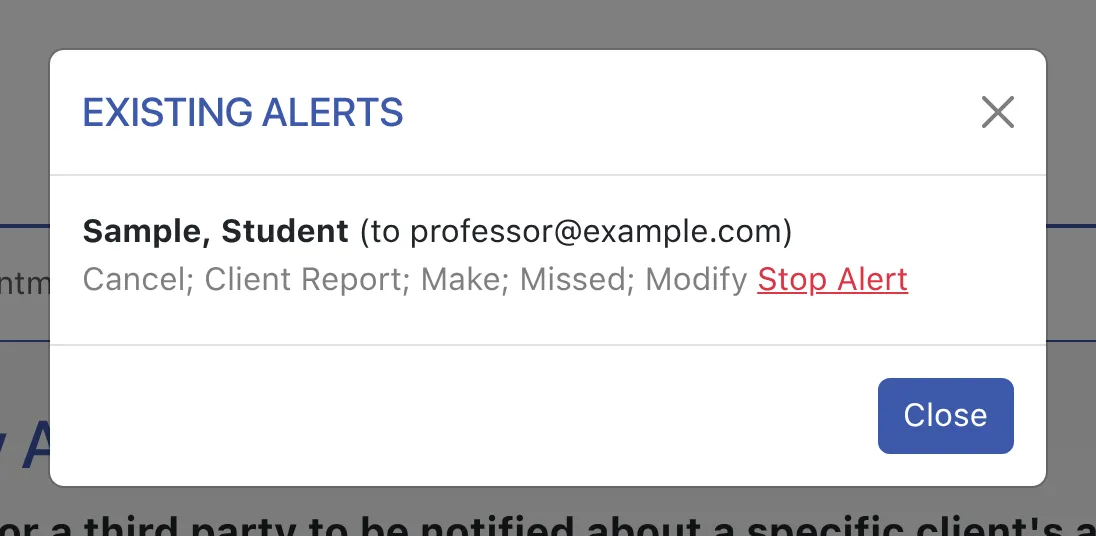 Existing Alerts Modal