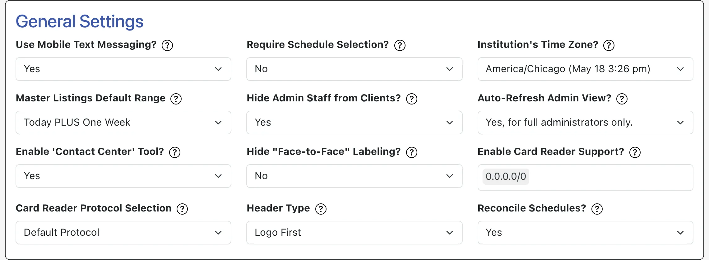 Introductory Settings in Global System Settings