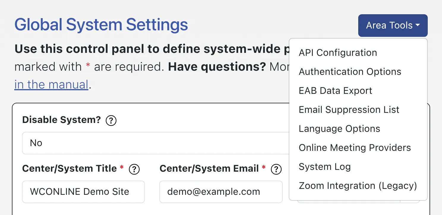 Global System Settings Overview