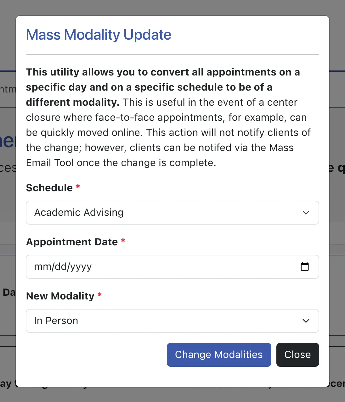 Mass Modality Update