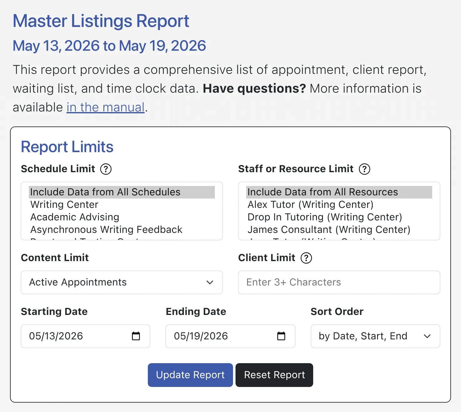 Master Listings Report Sample