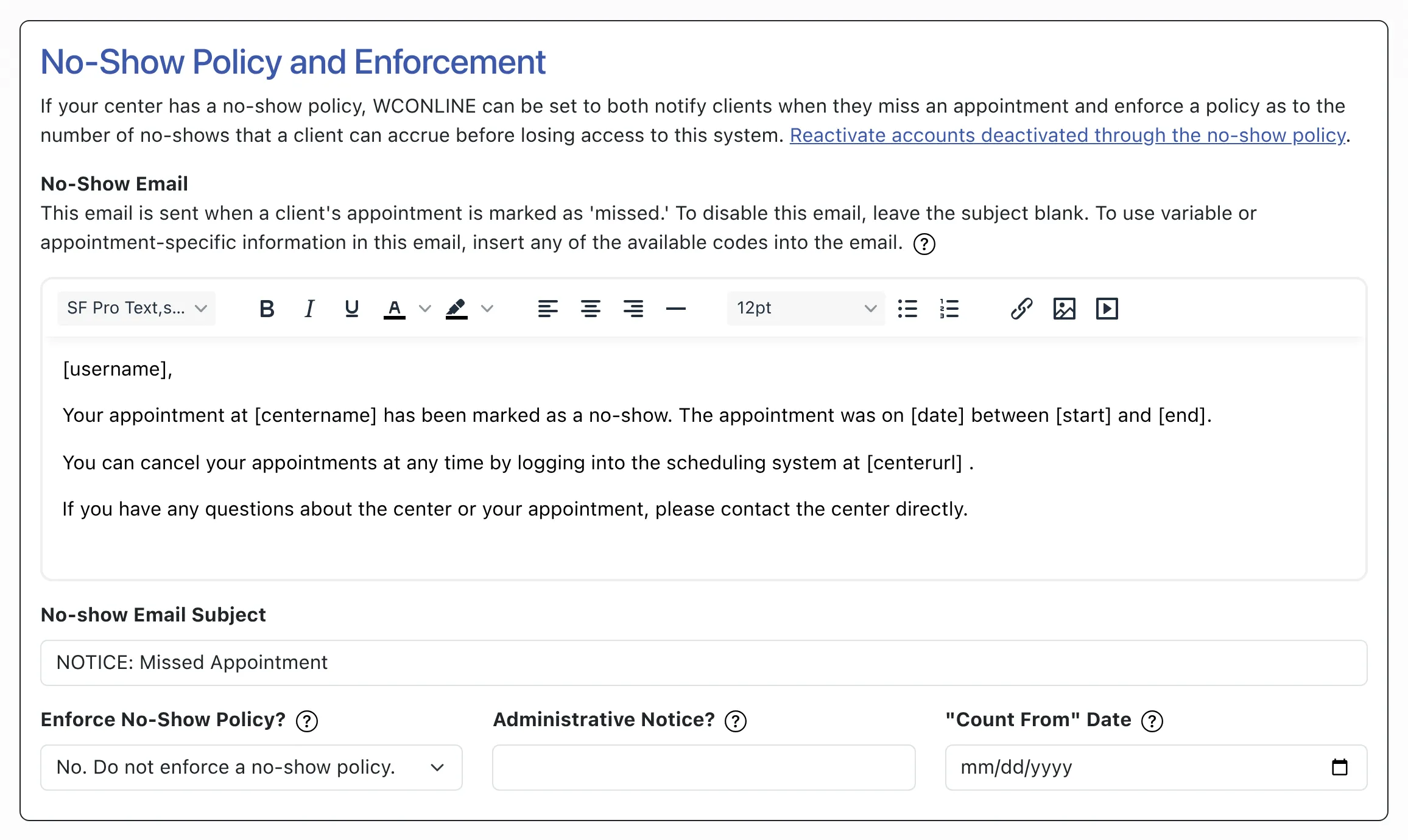 No-Show Policy and Enforcement