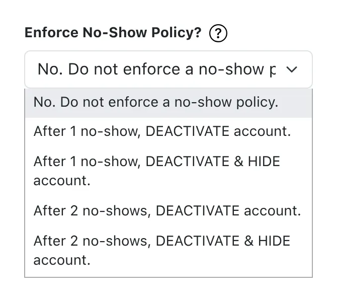 No-Show Policy Enforcement Detail Menu