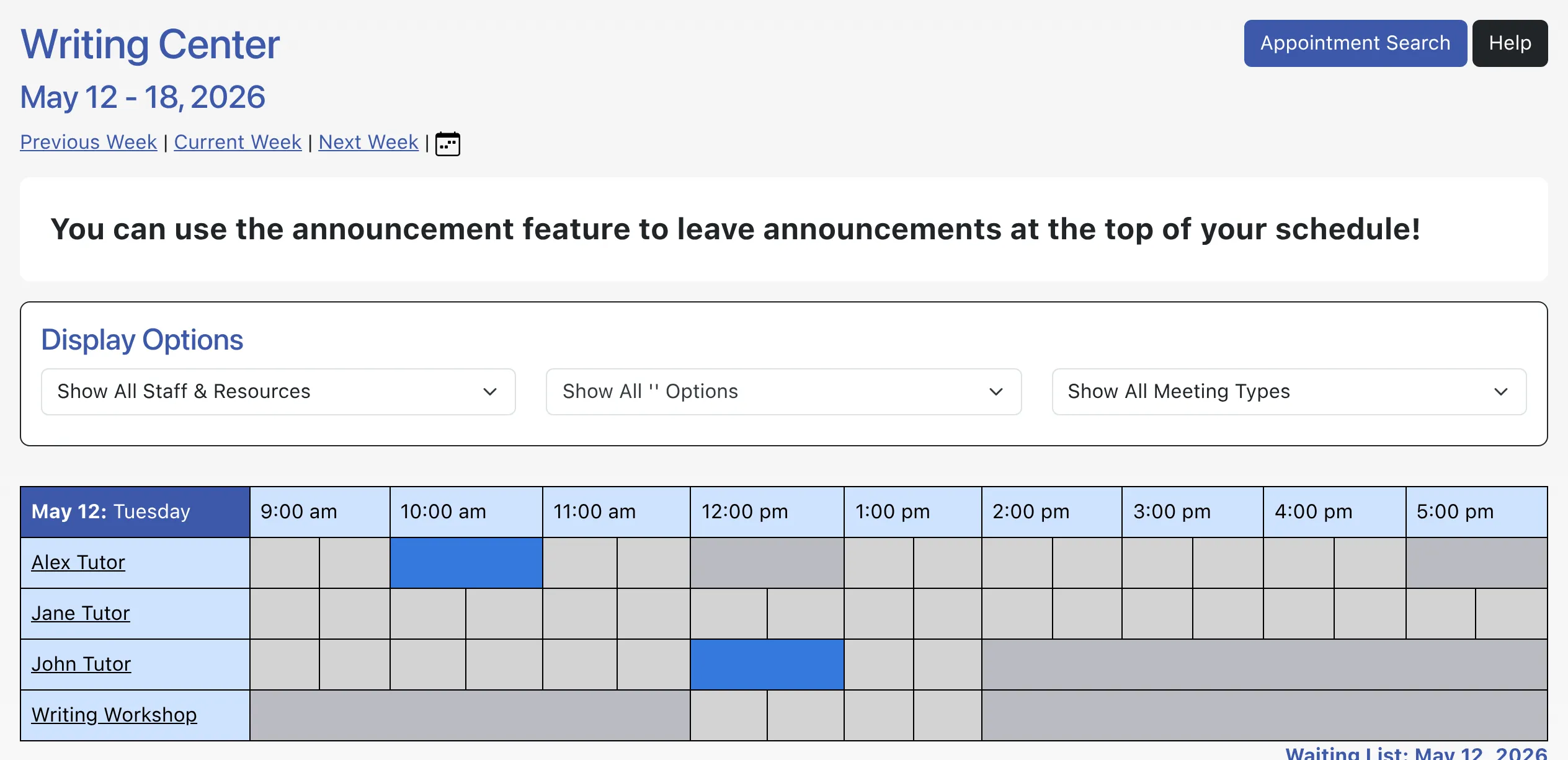 Non-administrative sample schedule display