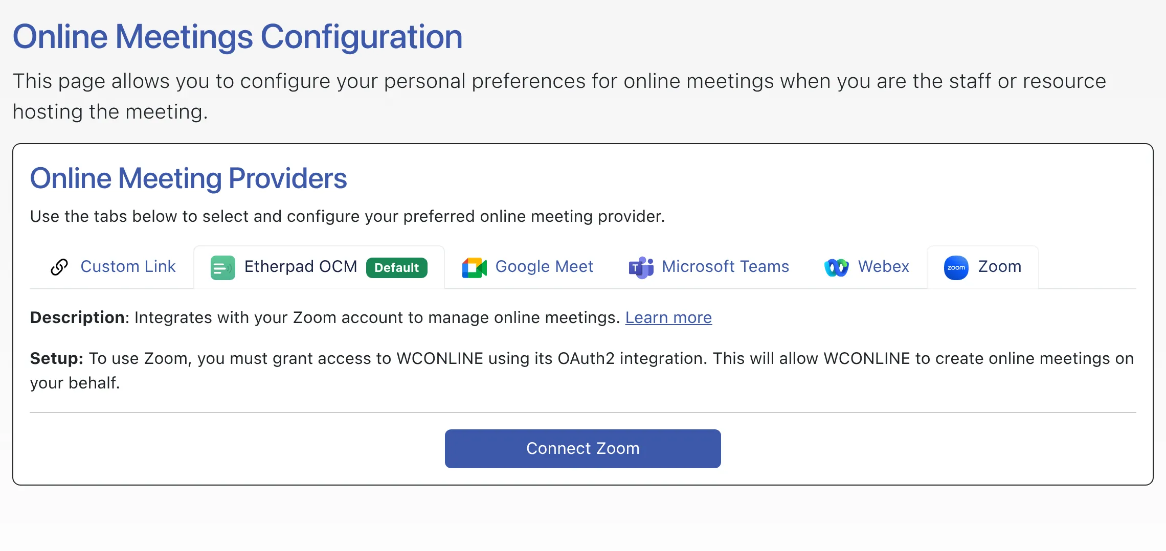 Online Meeting Configuration