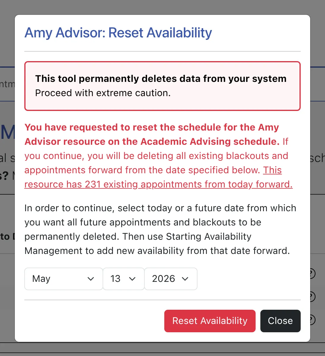 Reset Availability