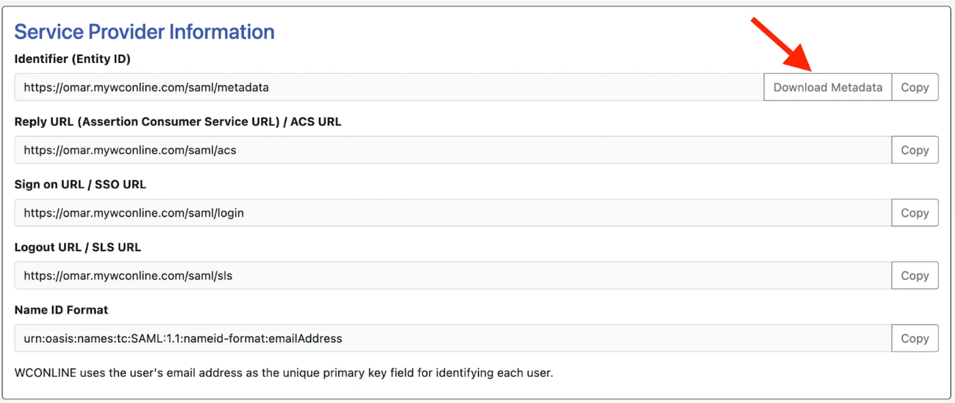 Service Provider Information section