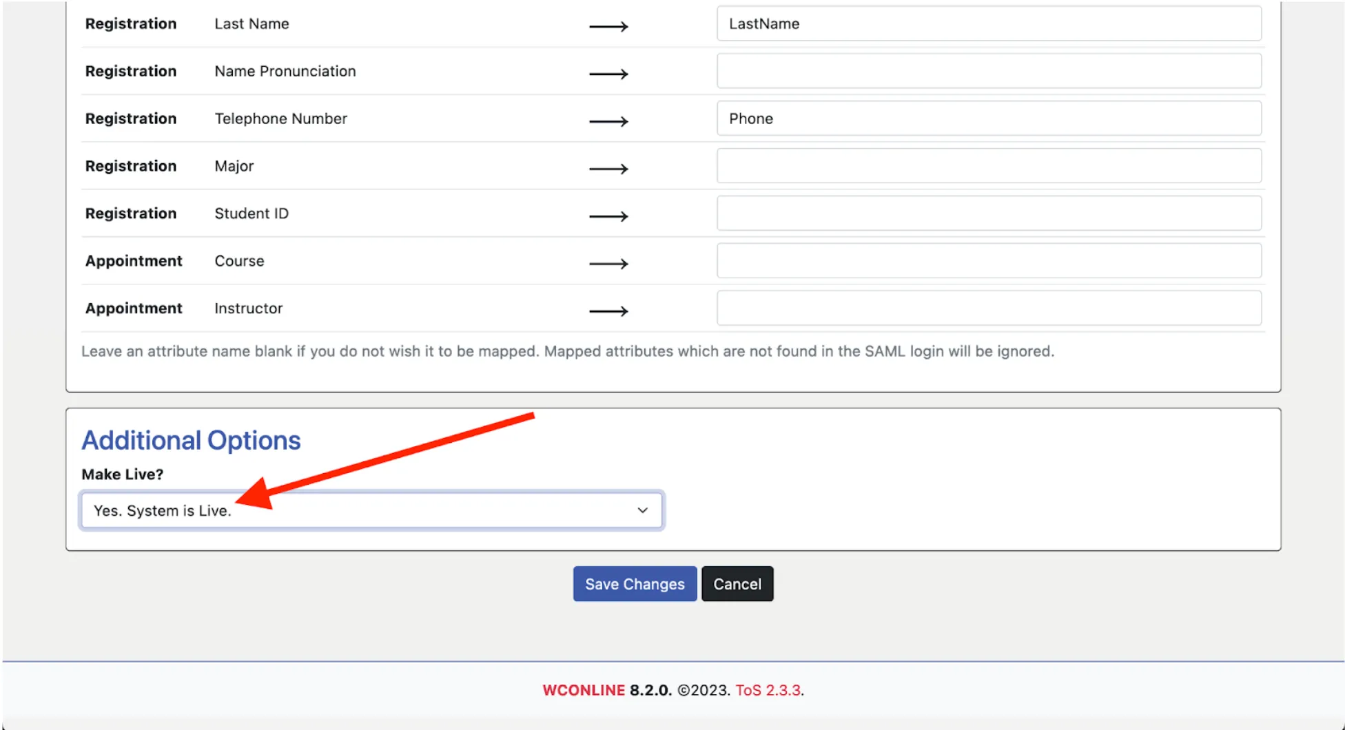 Make Live set to Yes for live SAML authentication