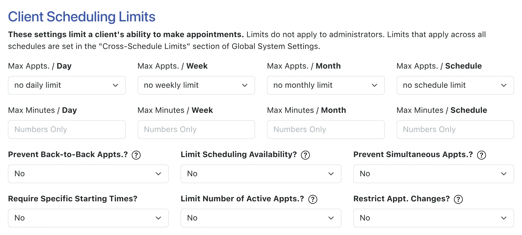 Schedule Management Client Limits