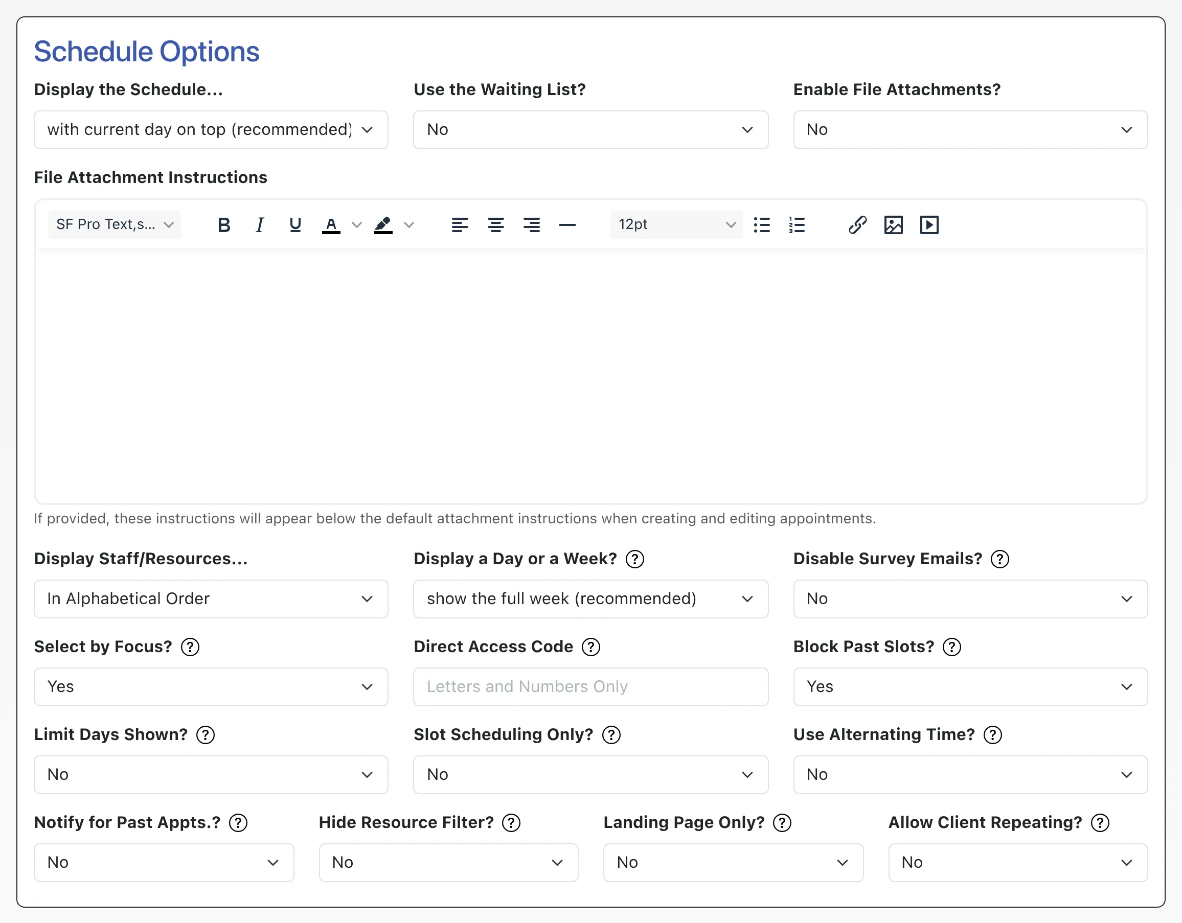 Schedule Options