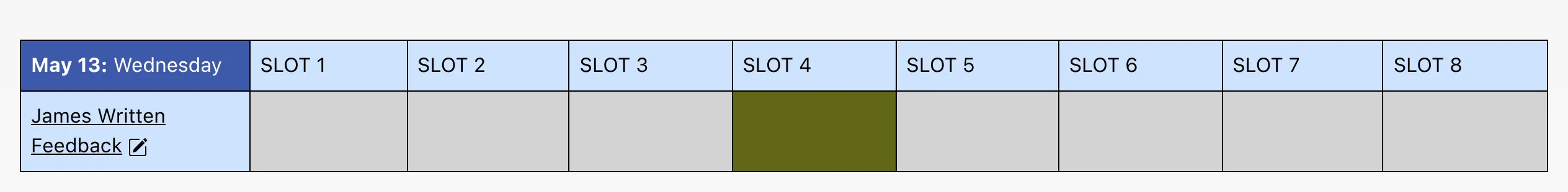 Slot Schedule Sample