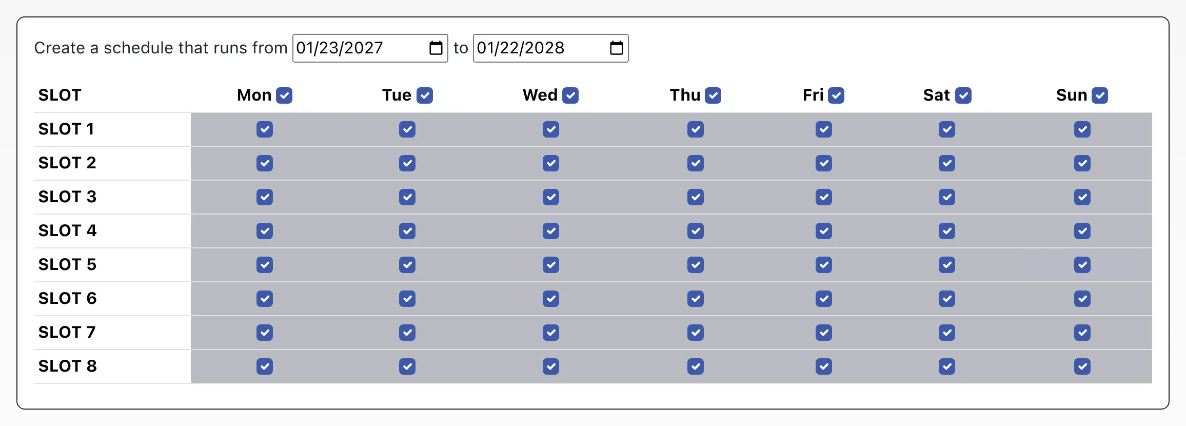 A/B Schedule Interface for Starting Availability
