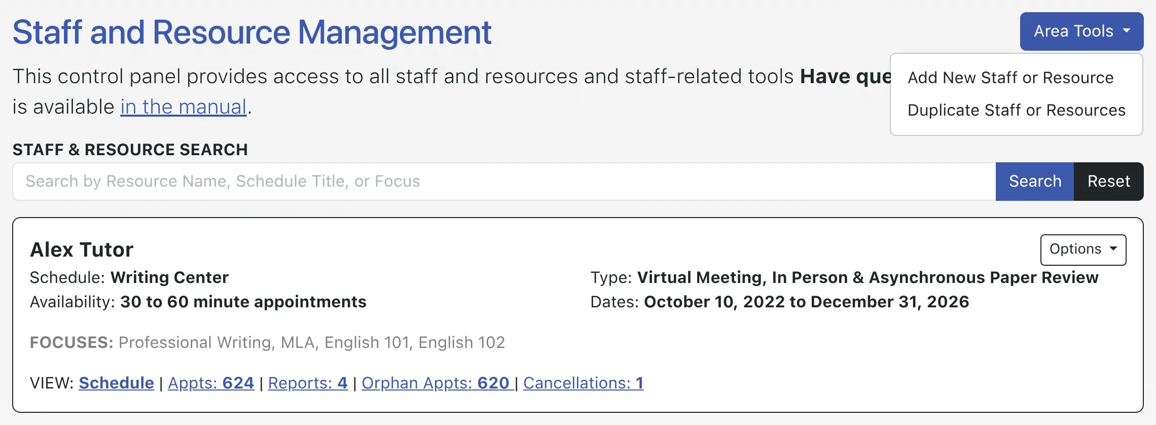 Staff & Resource Management Overview