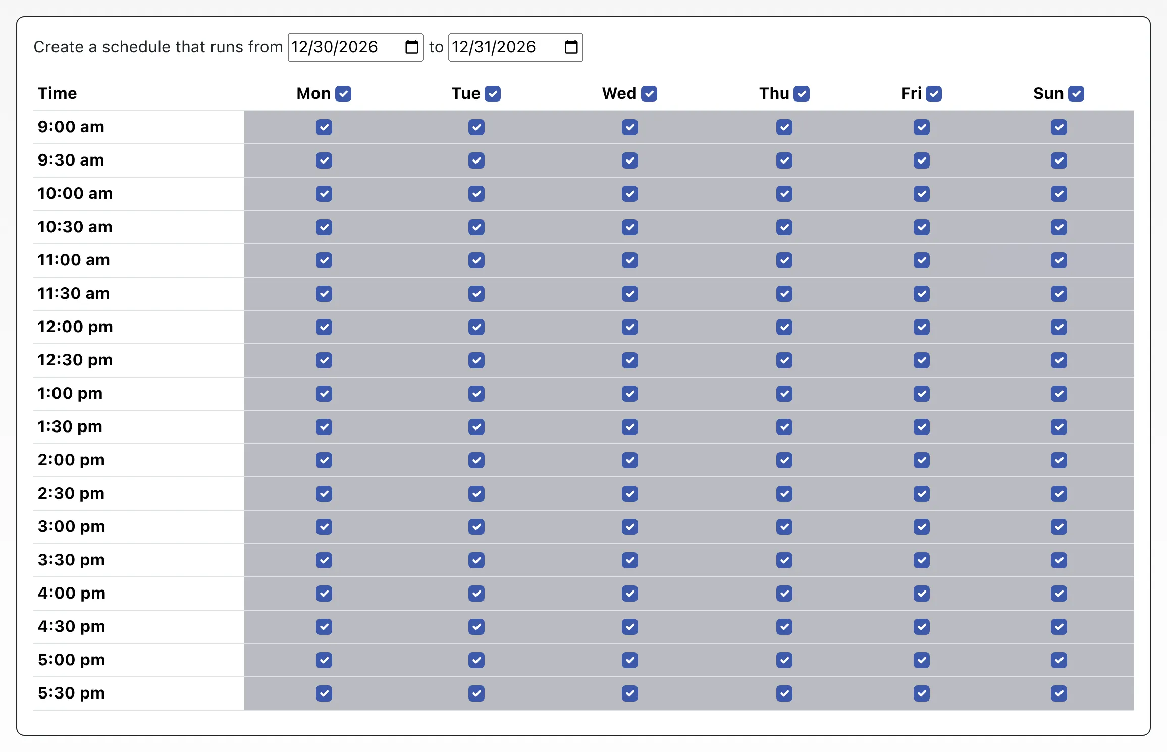 Starting Availability grid