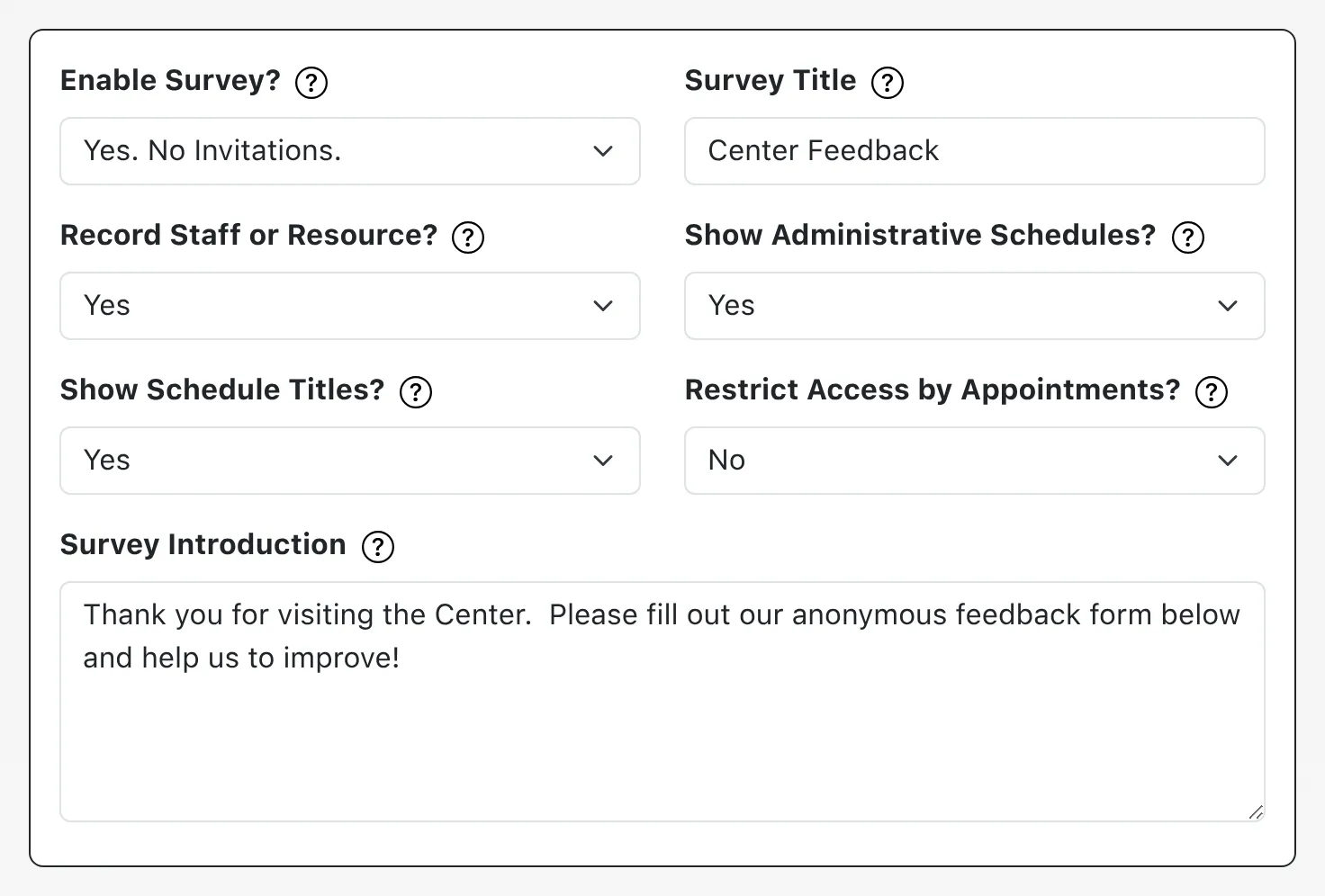 Survey Management Configuration Options
