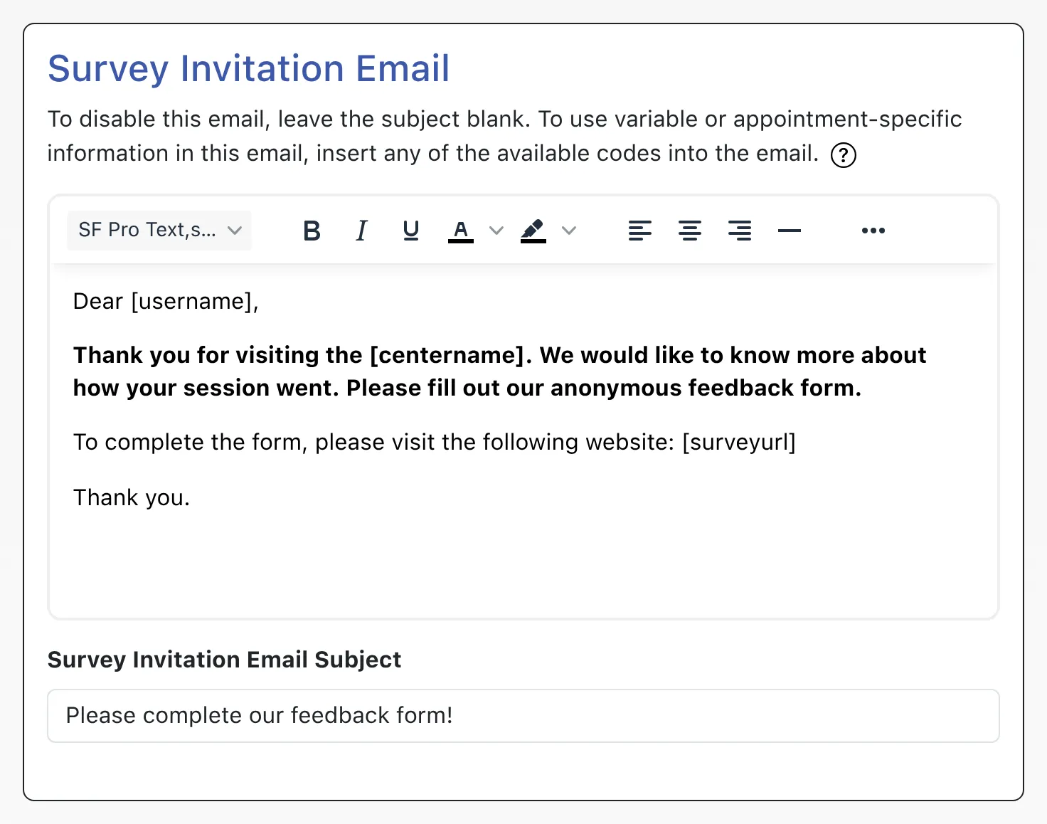 Survey Email Configuration